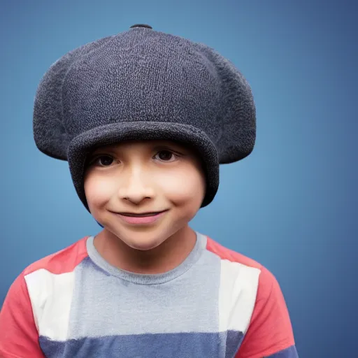 Image similar to cute, polygonal, head portrait of a boy head wearing a all-covering hat