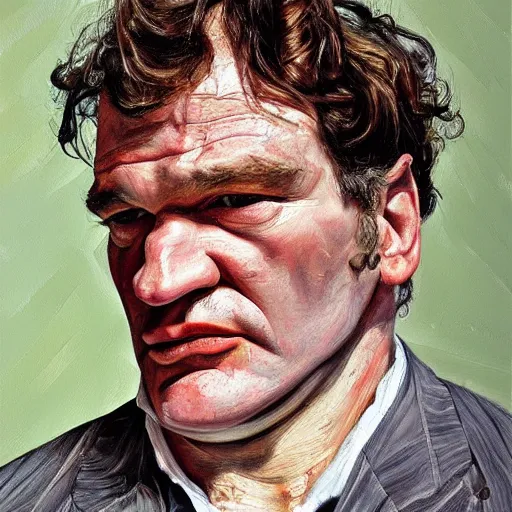 Image similar to high quality high detail painting by lucian freud, hd, portrait of tarantino