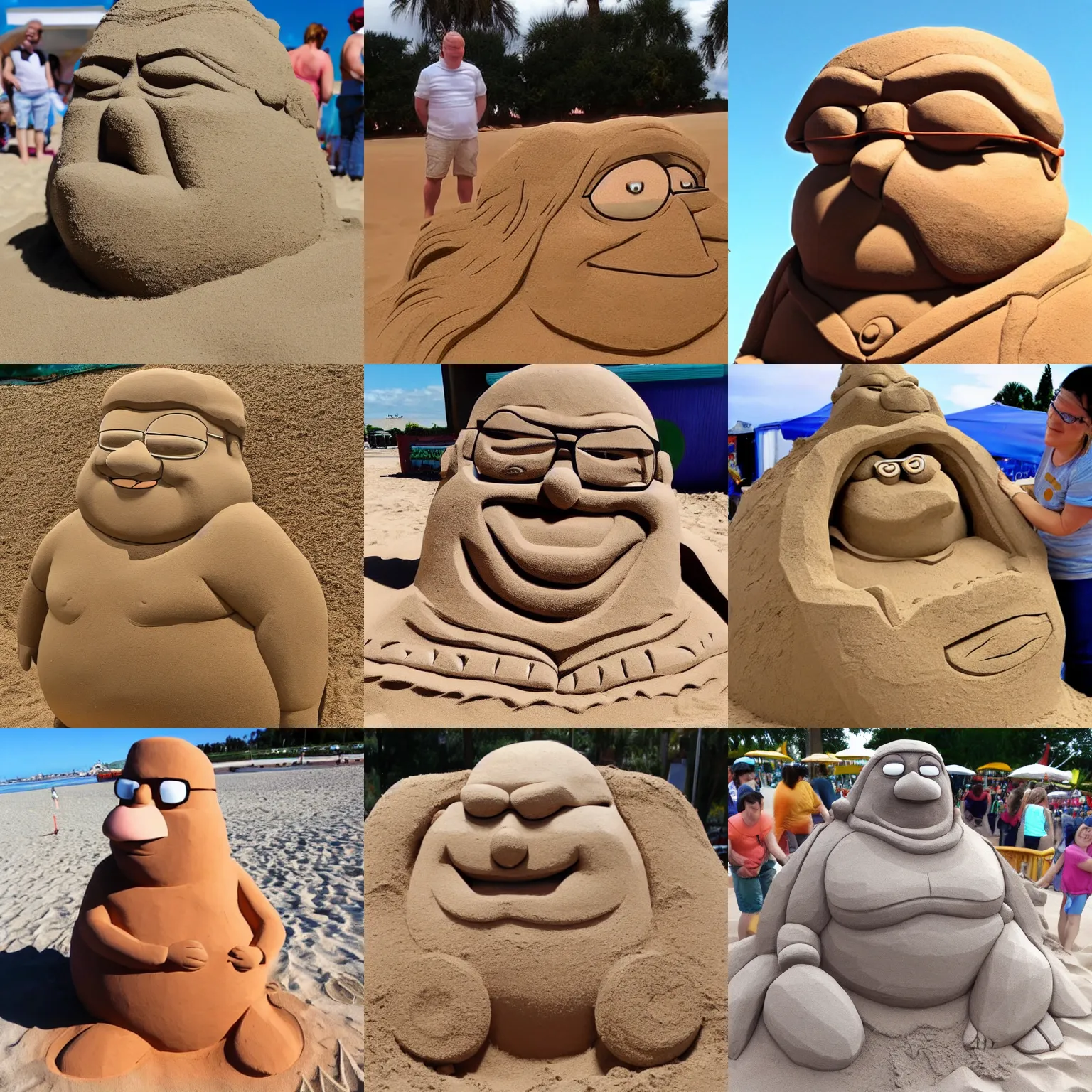 Prompt: detailed sand sculpture of peter griffin