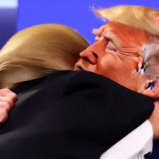 Prompt: Donald Trump hugs Joe Biden