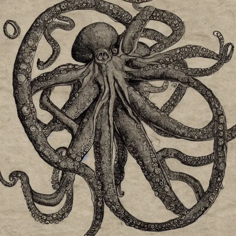 Image similar to Vitruvian Octopus, drawing by Leonardo da Vinci