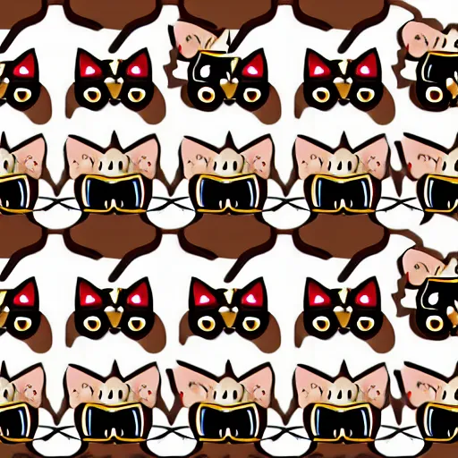 Prompt: pattern made of several repeating cats wearing sunglasses. cartoon. cute.