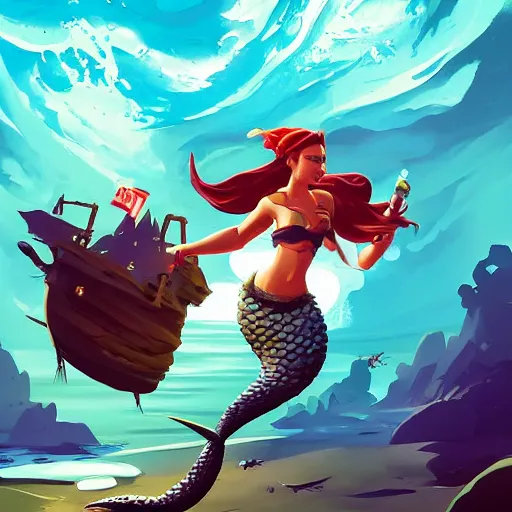 Image similar to painting mermaid treasure on sea of thieves game avatar hero smooth face median photoshop filter cutout vector, behance hd by jesper ejsing, by rhads, makoto shinkai and lois van baarle, ilya kuvshinov, rossdraws global illumination