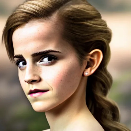 Prompt: Emma Watson modeling as Ilia from Zelda, (EOS 5DS R, ISO100, f/8, 1/125, 84mm, postprocessed, crisp face, facial features)