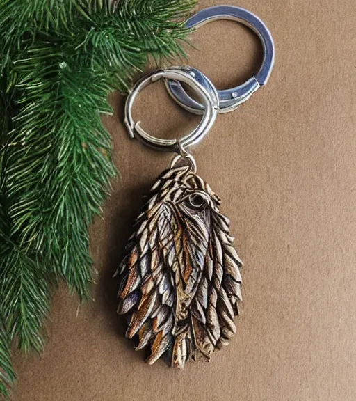 Image similar to realistic keychain of 'an eagle in the nest of a snowy pine tree'