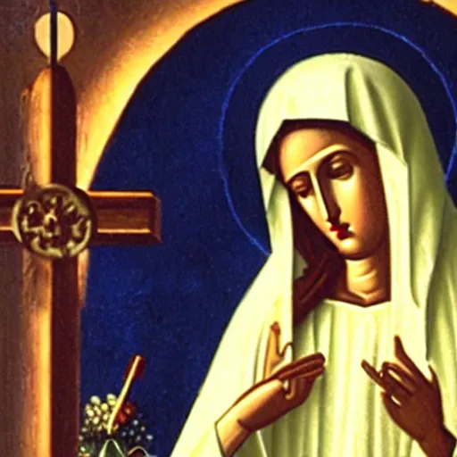 Prompt: virgin mary smoking a joint orthodox iconography