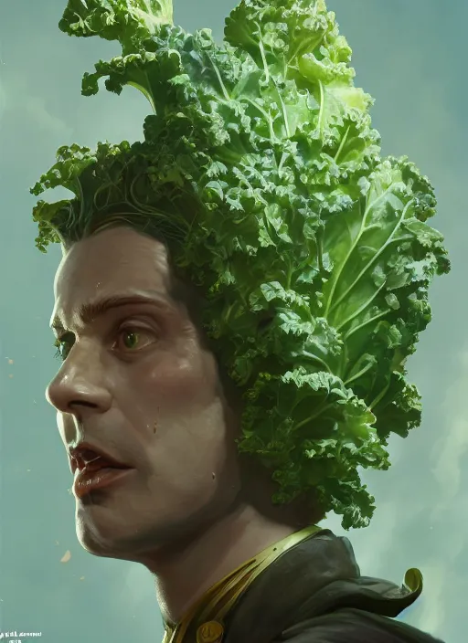 Image similar to portrait of tony kale as kale!! bioshock, au naturel, hyper detailed, digital art, trending in artstation, cinematic lighting, studio quality, smooth render, unreal engine 5 rendered, octane rendered, art style by klimt and nixeu and ian sprigger and wlop and krenz cushart