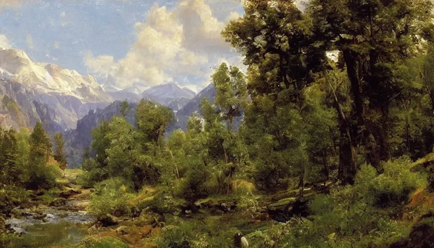 Image similar to a beautiful valley by eugene von guerard, ivan shishkin, john singer sargent