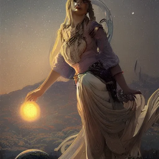 Prompt: retro planet moon beitiful lights digital painting, artstation, concept art, soft light, hdri, smooth, sharp focus, illustration, fantasy, intricate, elegant, highly detailed, D&D, matte painting, in the style of Greg Rutkowski and Alphonse Mucha and artemisia, 8k, highly detailed, jurgens, rutkowski, bouguereau, pastoral, rustic, georgic