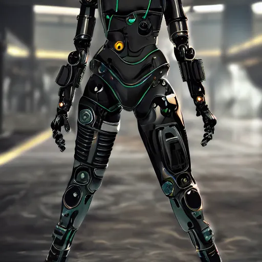 Image similar to a cybernetic female android martial-artist/mercenary in a combat pose Photorealistic HD 8k highlights and shadow detailed High Resolution