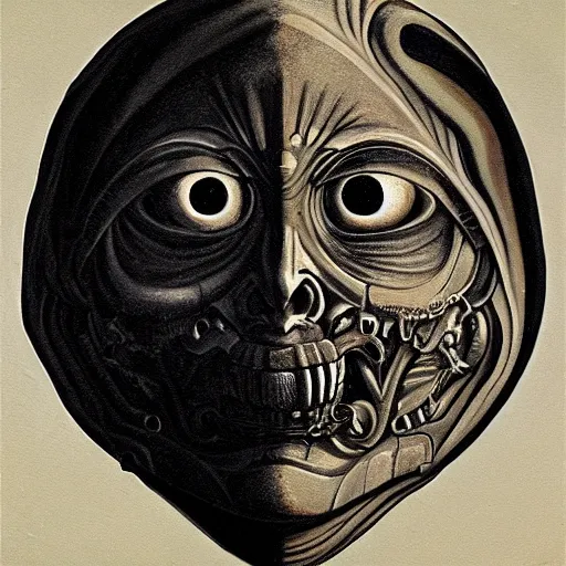 Image similar to beautiful painting of the victorian face of the moon with a solemn expression in the style of Welder Wings and H. R. Giger. Dark background, detailed, trending on Artstation