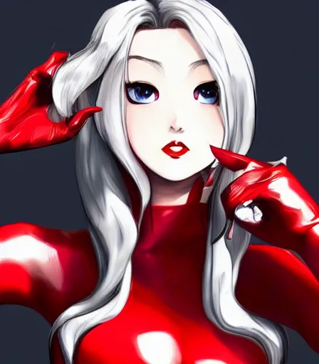 Image similar to beautiful ann takamaki from Persona 5 in her red latex outfit digital portrait in the style of stanley artgerm