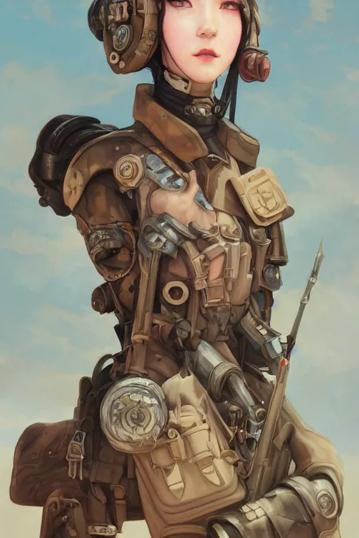 Image similar to portrait of dieselpunk blackpink jisoo soldier girl, helmet, desert, armored, highly detailed, digital painting, face detail, sharp focus, art, illustrations by loish and rossdraws and ayanamikodon and wlop and irakli nadar