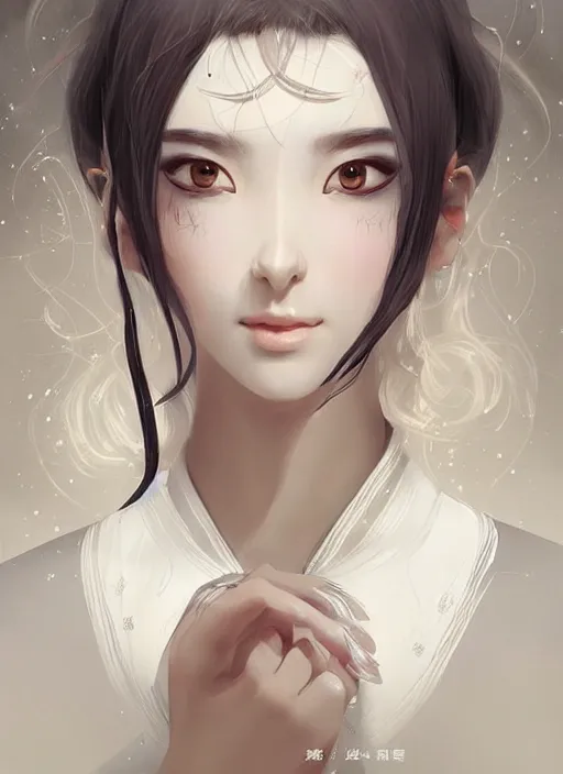 Image similar to “ beautiful adorable oriental princess, youthful attractive, white clothes, grace, flowing hair, muted colors, symmetrical face portrait, artstation, cgsociety, character concept art, highly detailed ”