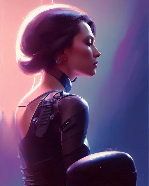 Image similar to masterpiece concept art, a beautiful highly detailed sci - fi lady on wheelchair, artist of 2 2 nd century, cinematic moody colors, realistic shaded lighting poster by ilya kuvshinov, magali villeneuve, artgerm, jeremy lipkin and michael garmash and rob rey,