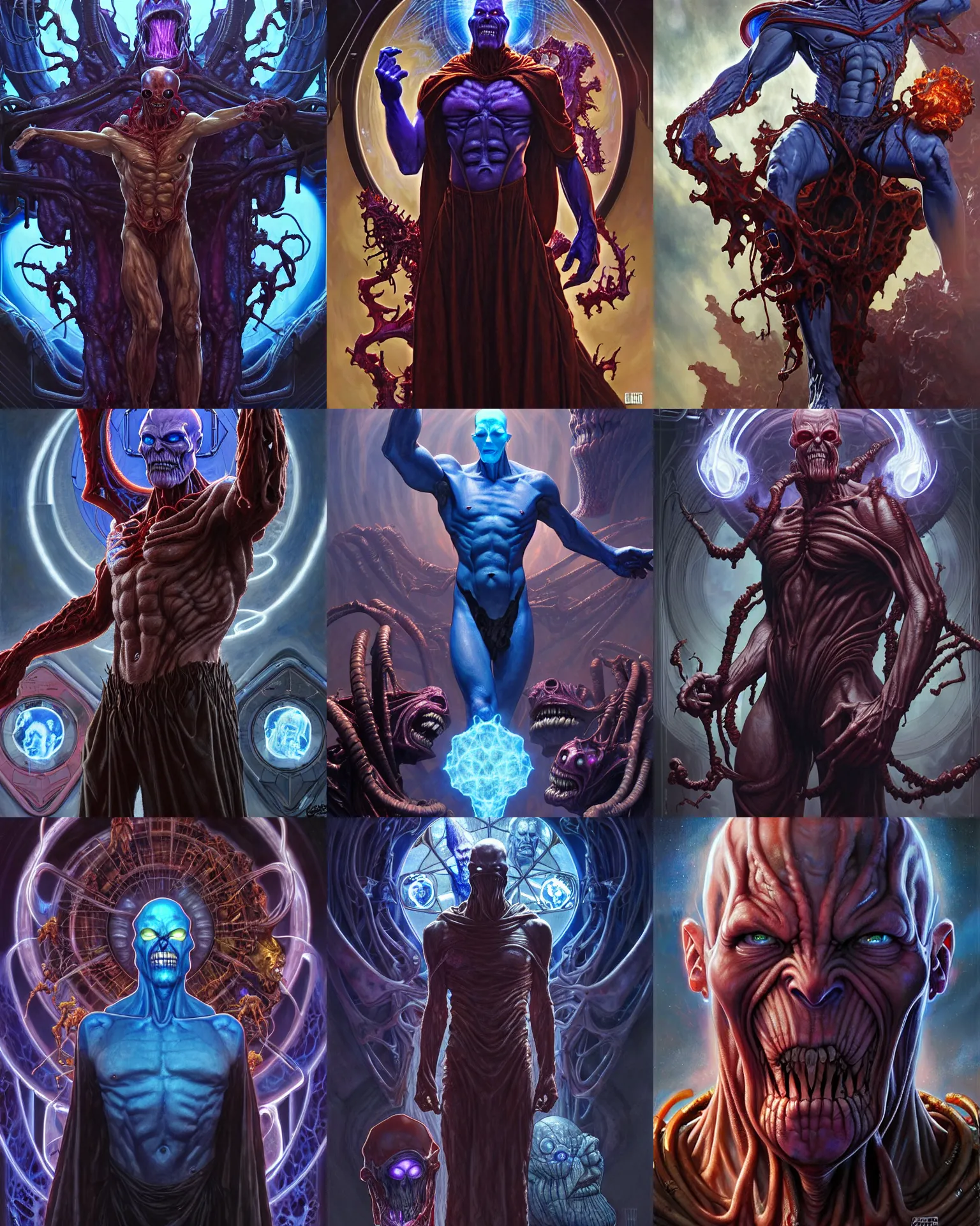 Prompt: the platonic ideal of starcraft of cletus kasady ultimate carnage thanos dementor doctor manhattan chtulu nazgul, detailed, intricate, hyperrealism, intense, scary, decay, dmt, art by brock hofer and artgerm and greg rutkowski and alphonse mucha
