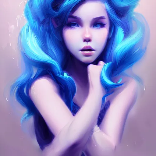 Image similar to teen girl, azure blue hair, gorgeous, amazing, elegant, intricate, highly detailed, digital painting, artstation, concept art, sharp focus, illustration, art by Ross tran