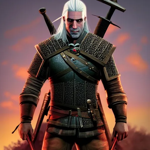 Prompt: portrait of Xavi Hernandez as Geralt of Rivia from The Witcher