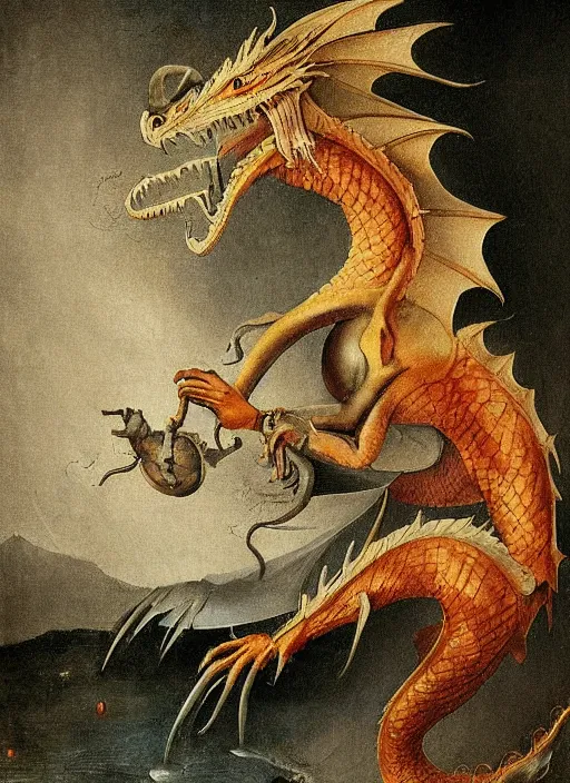 Prompt: dragon painted by hieronymus bosch, detailed digital art, trending on Artstation