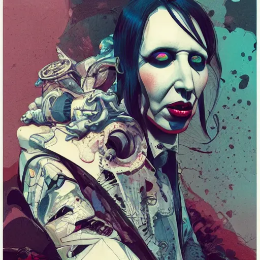 Image similar to a study of cell shaded portrait of marilyn manson concept art, llustration, post grunge, concept art by josan gonzales and wlop, by james jean, Victo ngai, David Rubín, Mike Mignola, Laurie Greasley, highly detailed, sharp focus, alien, Trending on Artstation, HQ, deviantart, art by artgem