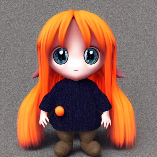 Image similar to cute fumo plush of an alien girl in a black hoodie, three point lighting, orange and blue contrast, vray