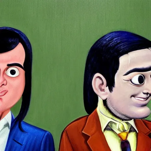 Prompt: beautiful lifelike painting of martin shkreli and the batman happily married, hyperreal detailed facial features and uv lighting, art by ed roth and basil wolverton