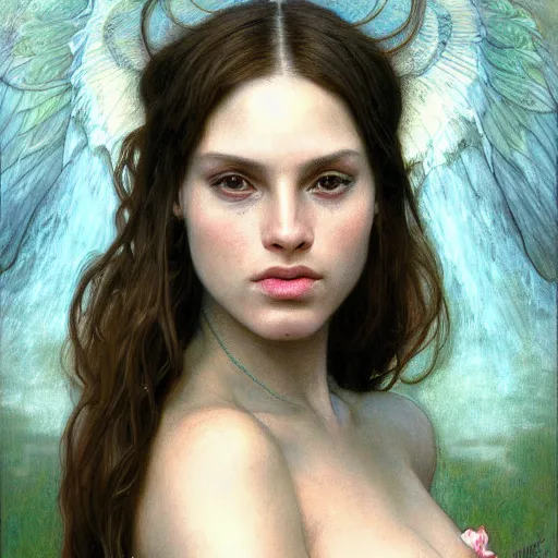 Prompt: a portrait of a beautiful fierce female nymph, detailed, centered, digital painting, artstation, concept art, donato giancola, Dante Gabriel Rossetti, alphonse mucha, Joseph Christian Leyendecker, WLOP, Boris Vallejo, Annie Leibovitz and Steve McCurry, David Lazar, Jimmy Nelsson, Breathtaking, 8k resolution, extremely detailed, beautiful, establishing shot, artistic, hyperrealistic, beautiful face, octane render