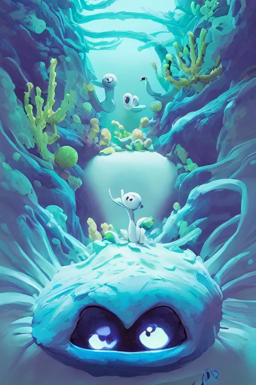 Image similar to smurf ghost creature animal sushi cristal very big eye roots cactus elemental flush of force nature micro world fluo fishscale, behance hd by jesper ejsing, by rhads, makoto shinkai and lois van baarle, ilya kuvshinov, rossdraws radiating a glowing aura global illumination ray tracing hdr