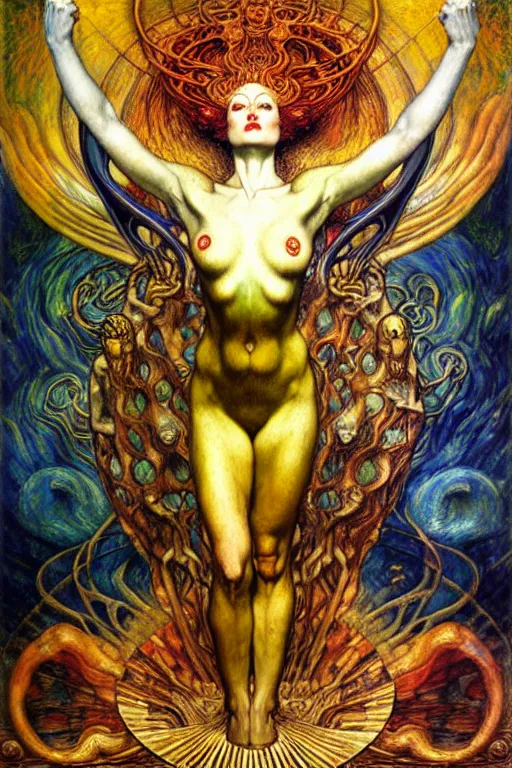 Image similar to Divine Chaos Engine by Karol Bak, Jean Delville, William Blake, Gustav Klimt, and Vincent Van Gogh, symbolist, visionary