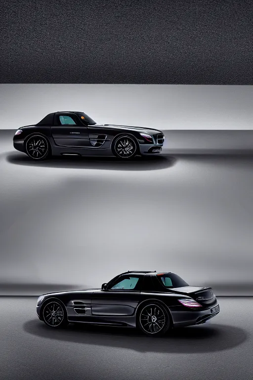 Image similar to Mercedes SLS AMG crossed with a Mercedes-Benz 300SL, studio lighting, high resolution, award winning