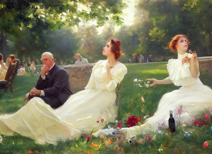 Prompt: meeting in the park by vladimir volegov and alexander averin and delphin enjolras and daniel f. gerhartz