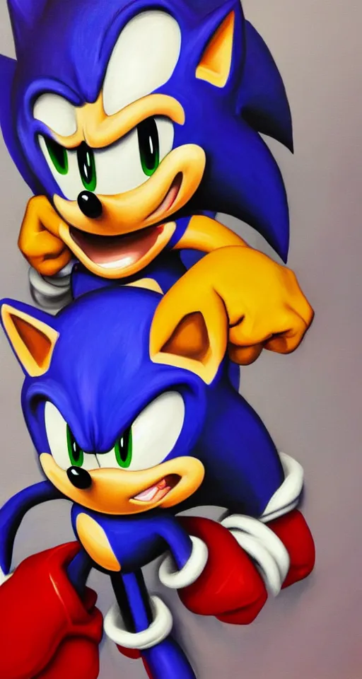 Prompt: sonic the hedgehog portrait painting, chiaroscuro, oil paints on canvas