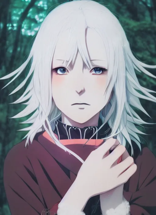 Prompt: anime portrait of the forest witch,white hair,manga, shigeto koyama,kyoto animation, Ilya Kuvshinov, bright colors, beautiful, 28mm lens, vibrant, smooth gradation, cinematic, rule of thirds, great composition, intricate, detailed, flat, matte print