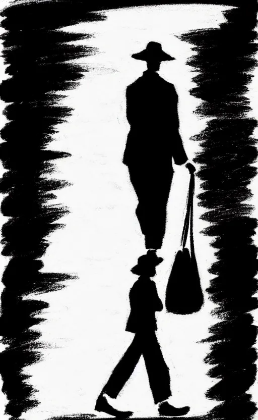 Image similar to symmetry!! black and white silhouette drawing of a single person walking, white background by stanhope forbes, stylistic, simple