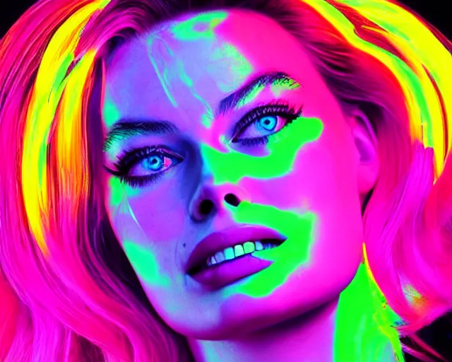 Prompt: margot robbie as a neon sculpture, hyper detailed