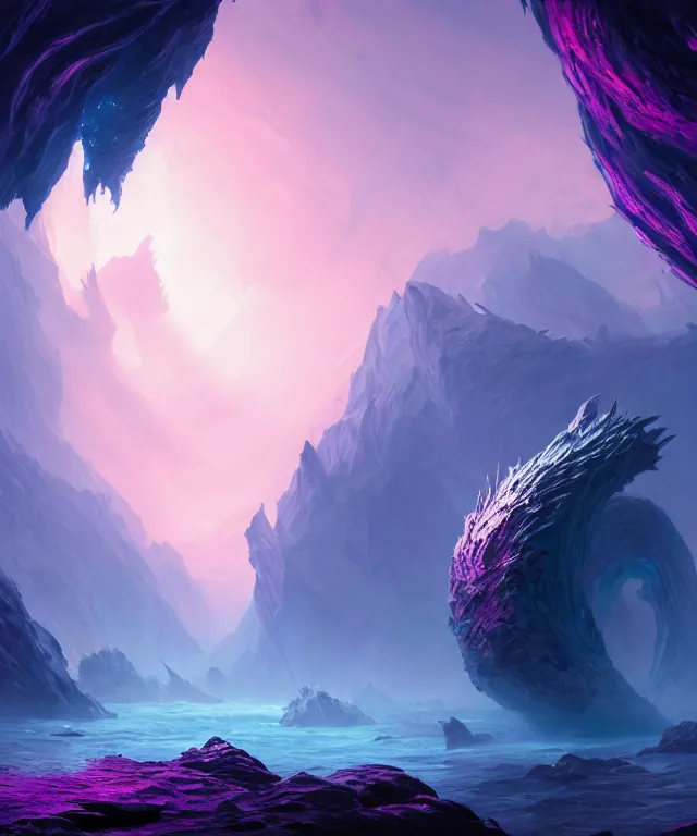 Prompt: charybdis, ultra wide angle, epic scale, fantasy, elegant, crisp 8 k line art, digital painting, artstation, unreal engine, octane render, emissive lighting, concept art, matte, sharp focus, hyper realistic lighting, illustration, deep royal blue and pink color scheme, art by dave kendall