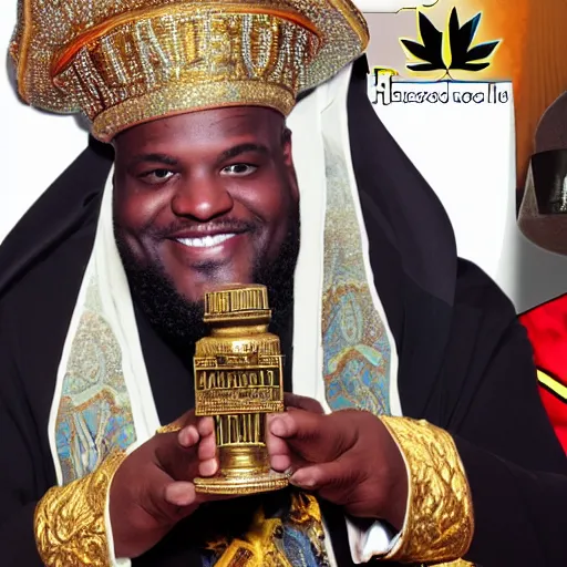 Prompt: Shaq cannabis pope coronation presented by Hasidic Superman