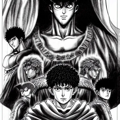 Prompt: a portrait of man by kentaro miura berserk style manga characters