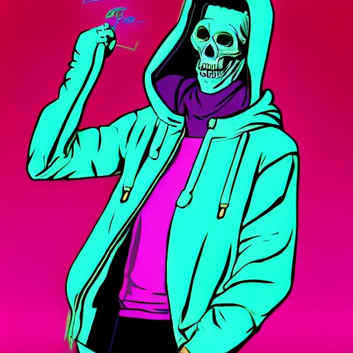 Prompt: rick astley skeletor in hoodie, portrait, vaporwave, synthwave, neon, vector graphics, cinematic, volumetric lighting, f 8 aperture, cinematic eastman 5 3 8 4 film