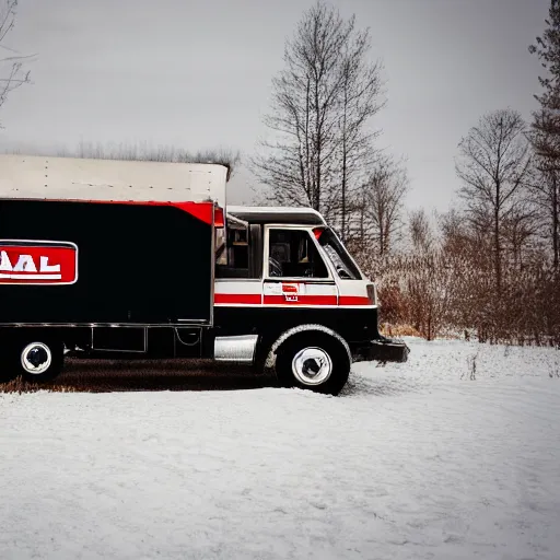 Prompt: a uhaul truck, in a dark carve