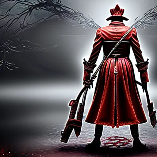 Image similar to Screenshot of Ronald McDonald in the game Bloodborne, highly detailed, front view