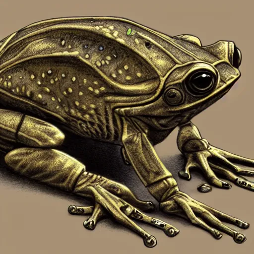 Image similar to cyberpunk frog, concept art, colorized pencil, highly detailed, Akihiko Yoshida