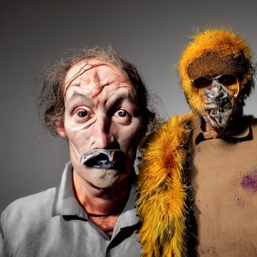 Prompt: a photograph of trashman and fur garbage portrait , weird, argentic, dust and scratches, by Jon Rafman