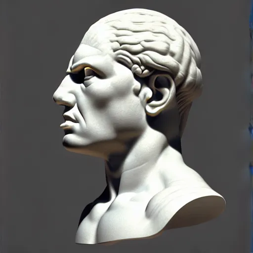 Image similar to 3 d sci - fi cgartist ambient occlusion rendering of a hyper realistic marble greek statuary head product photo white backdrop high key lighting by chris moore, by edward hopper, by col price, trending on artstation