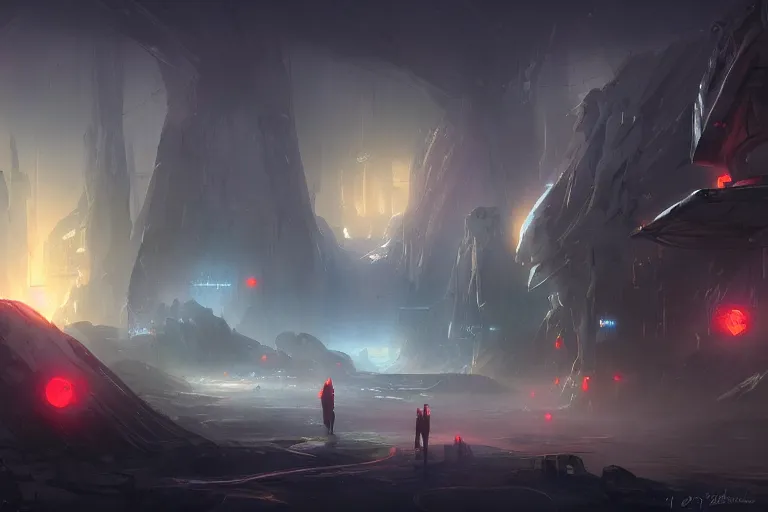 Image similar to sci-fi landscape concept art, by jordan grimmer, dramatic lighting