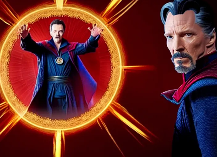 Image similar to film still of richard simmoms as dr strange using magic in multiverse of madness, 8 k