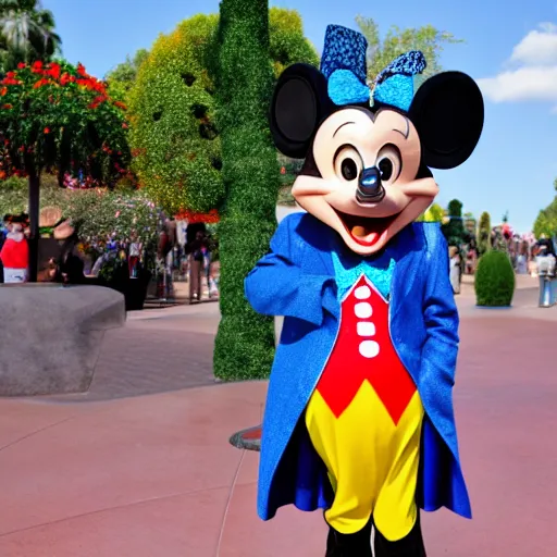 Image similar to high quality photo of a disneyland costumed character being rude to park guests, high definition