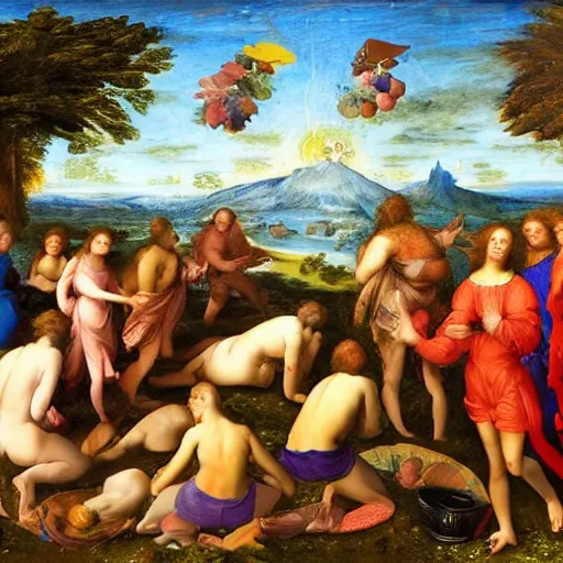 Prompt: Psychedelic Mushroom gathering, renaissance masterpiece