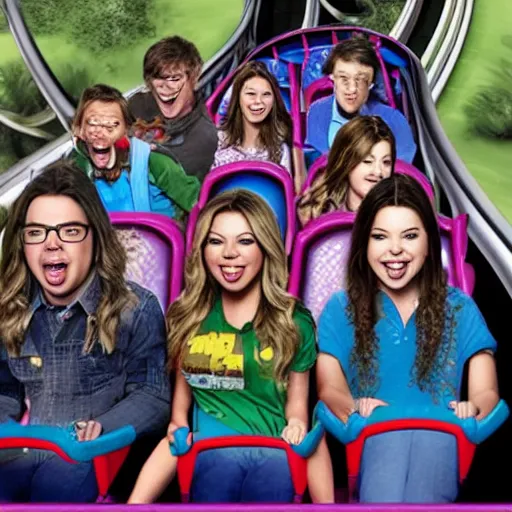 Image similar to icarly on a rollercoaster detailed face