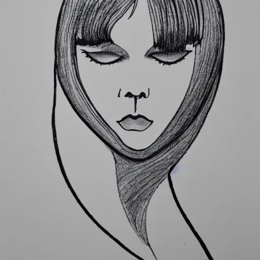 Image similar to continuous single line spiral - drawing of mary louise brooks, pen on white paper